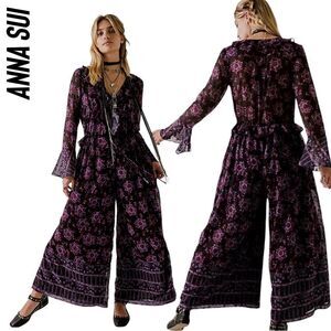 FREE PEOPLE BY ANNA SUI THE CASSIEL PRINT JUMPSUIT IN BLACK COMBO NWT